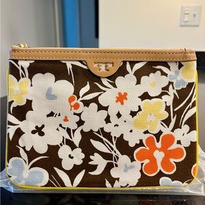 Tory Burch Brown and Orange Cosmetic Bag